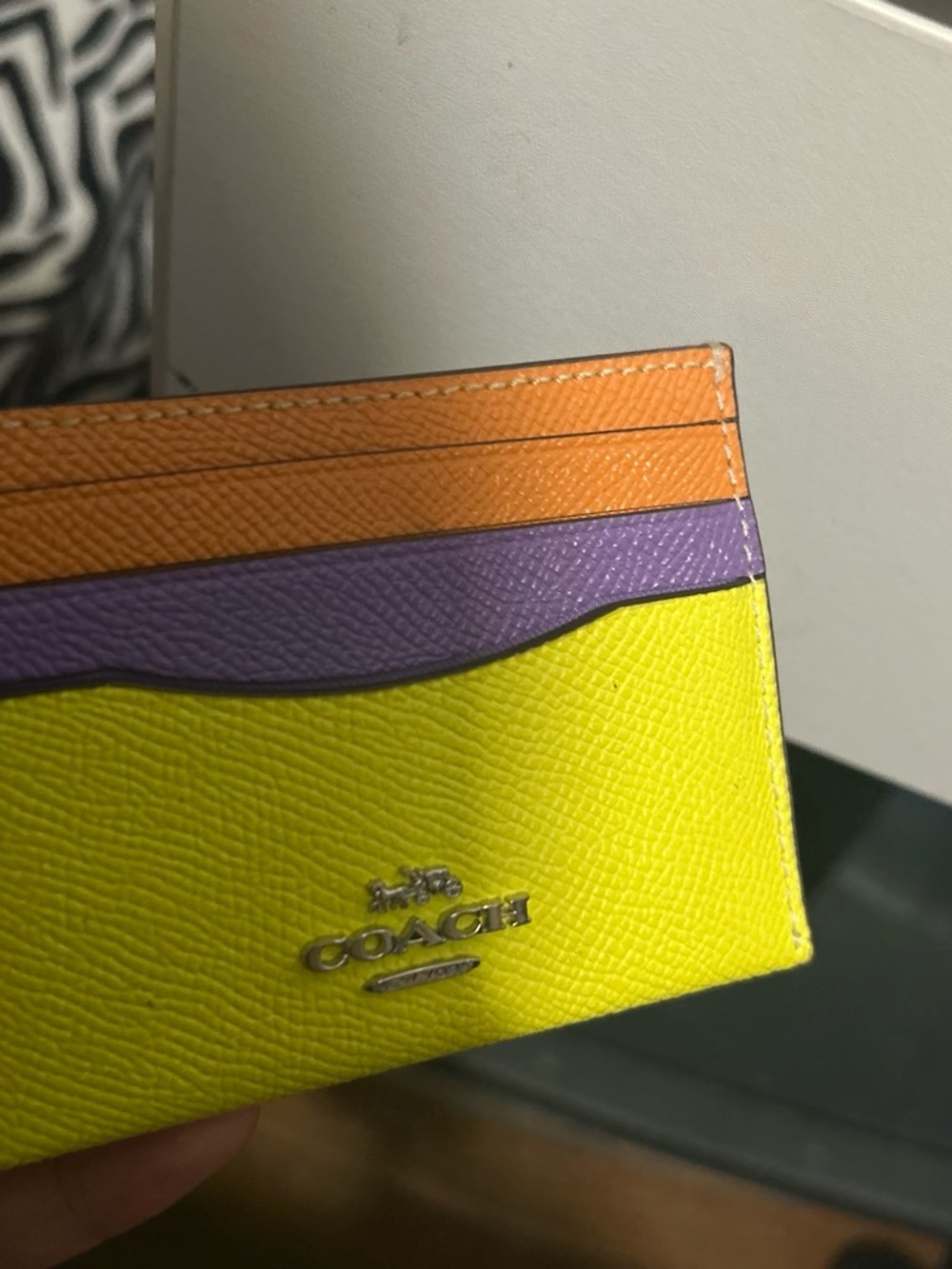 Coach Colorblock Leather Card Case - Yellow, Purple & Orange